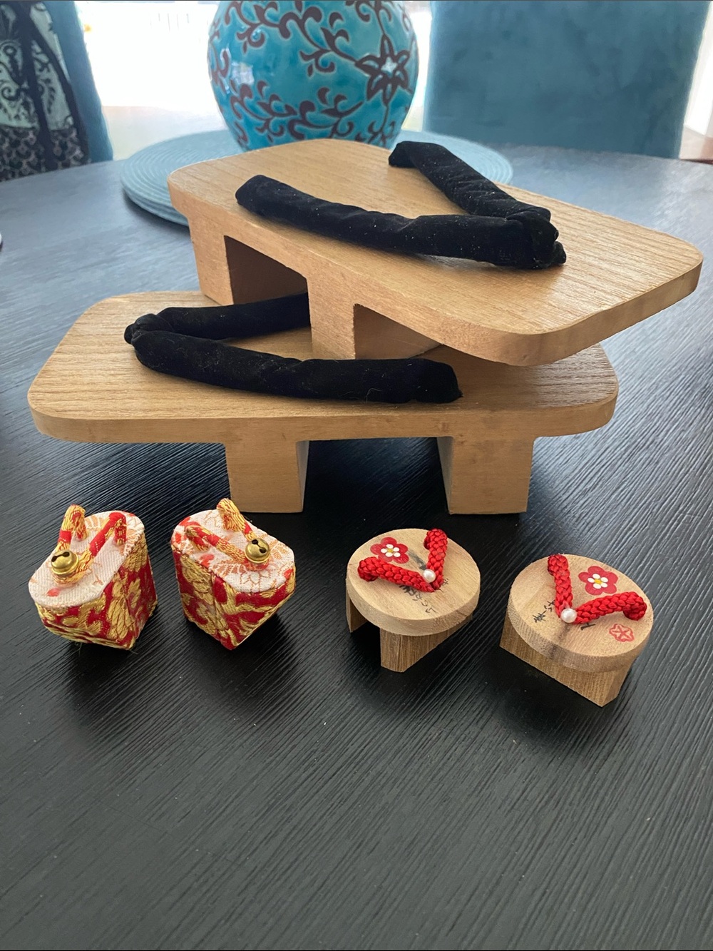 Authentic Geta Sandals with 2 Cute Pairs of Miniatures.